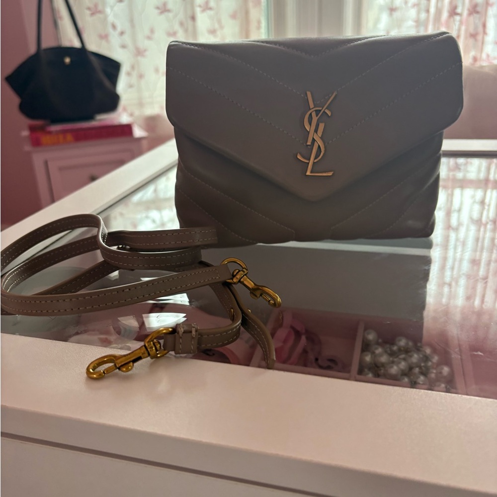 Chevron Crossbody Bag in Taupe Brown with Gold Hardware